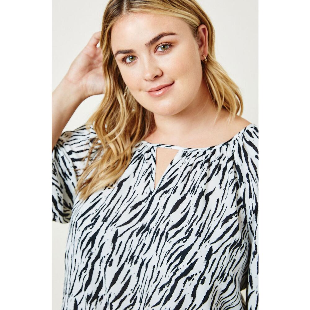 HAYDEN Zena Plus Zebra Front Tie Career Keyhole Blouse NEW Plus Size 3XL - Picture 4 of 5